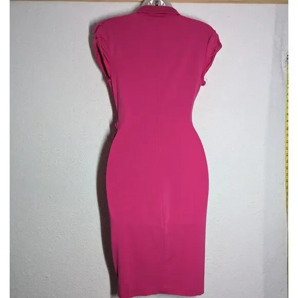 Vtg Cache Bodycon Dress Womens Sz Medium Hot Pink Barbiecore Stretch USA Rare - Picture 4 of 9